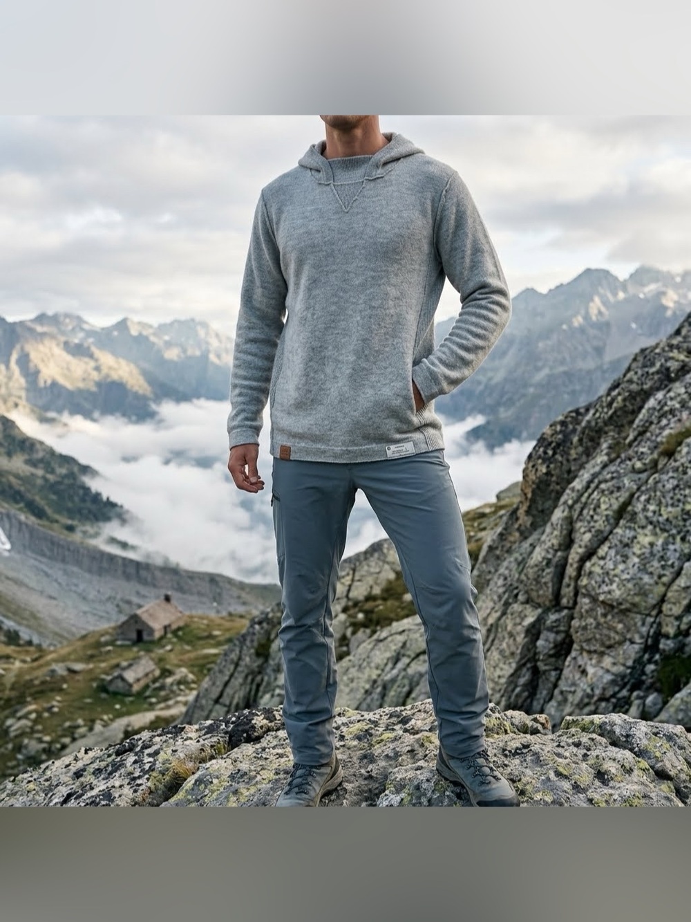 PAKA Apparel The Hoodie Light Grey Royal Alpaca Knit Pullover Sweater Size L
